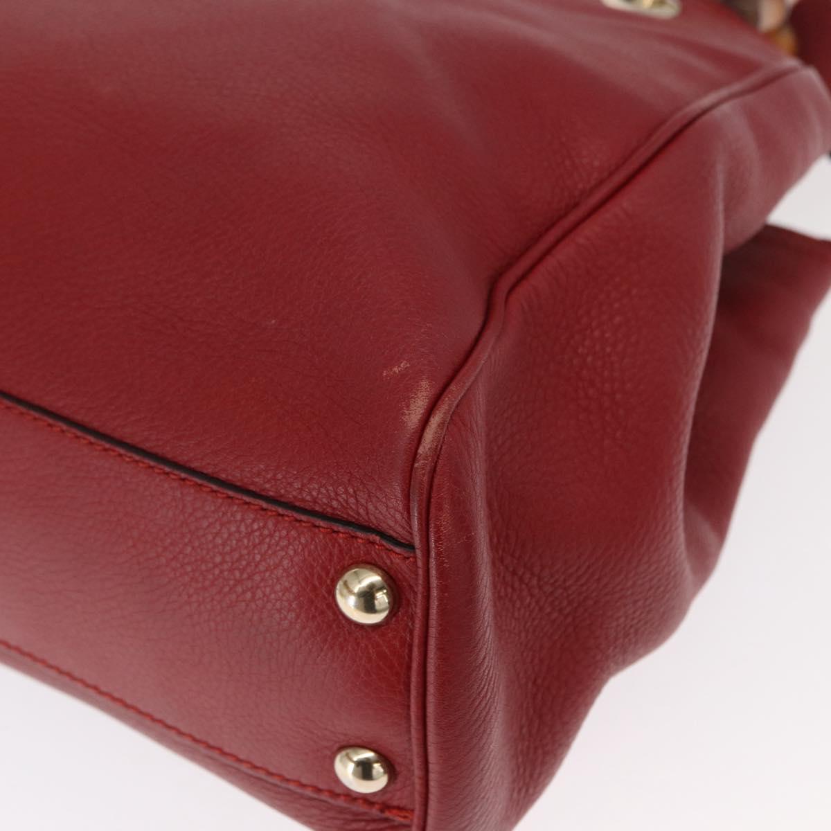 GUCCI Bamboo Hand Bag Leather 2way Red Gold 336032 Auth 151019