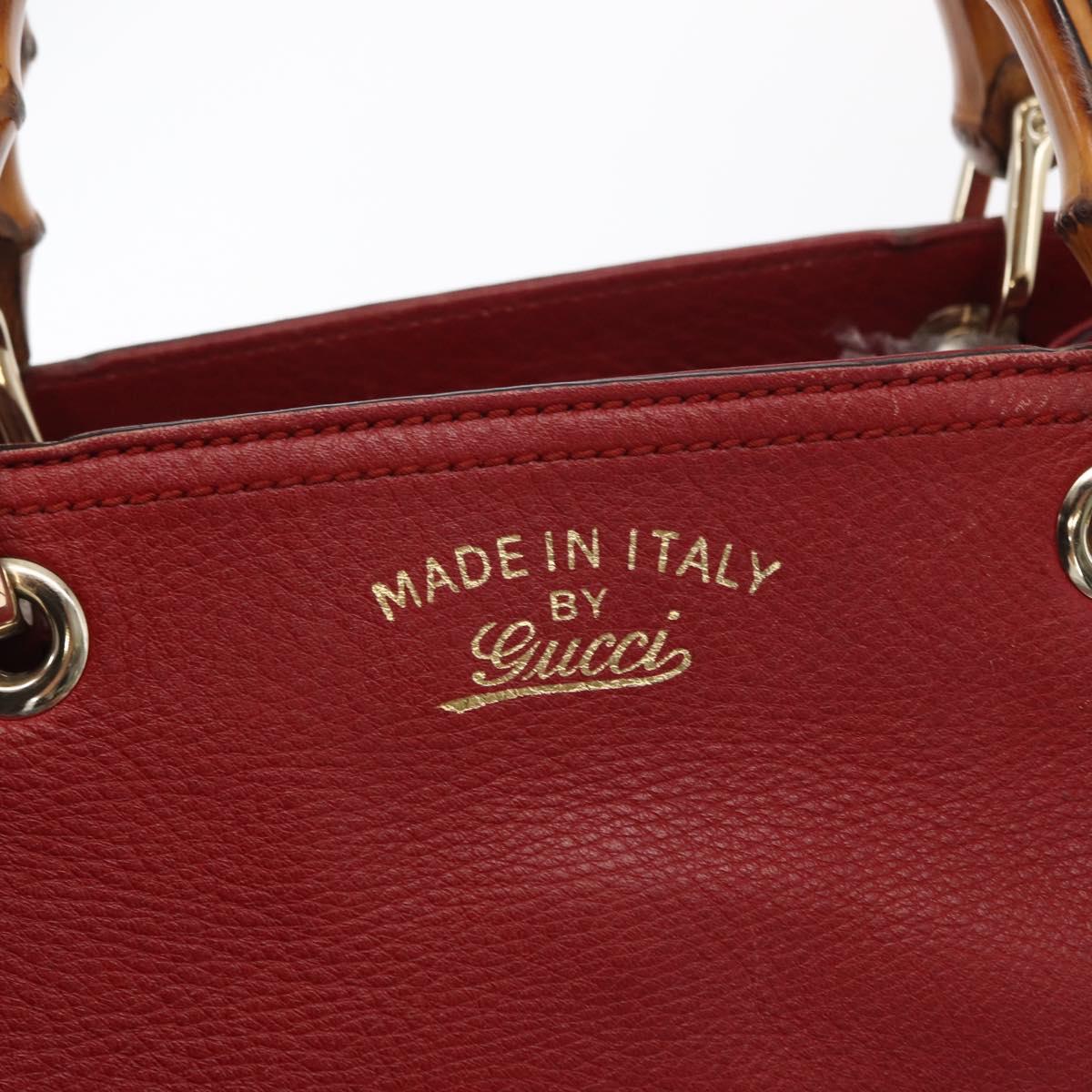 GUCCI Bamboo Hand Bag Leather 2way Red Gold 336032 Auth 151019
