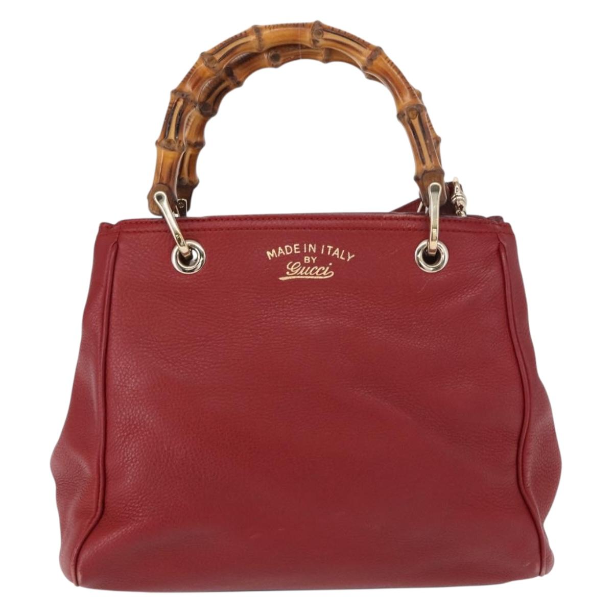GUCCI Bamboo Hand Bag Leather 2way Red Gold 336032 Auth 151019