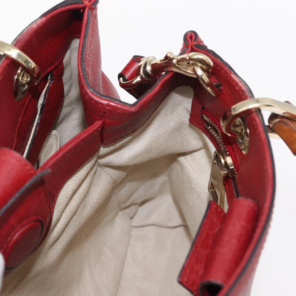 GUCCI Bamboo Hand Bag Leather 2way Red Gold 336032 Auth 151019
