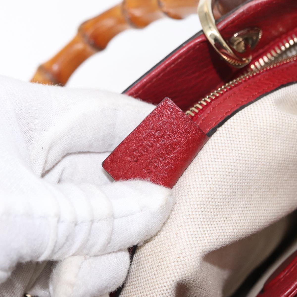 GUCCI Bamboo Hand Bag Leather 2way Red Gold 336032 Auth 151019
