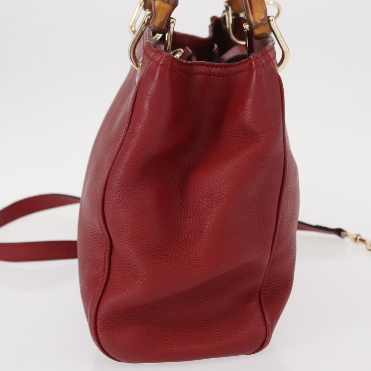GUCCI Bamboo Hand Bag Leather 2way Red Gold 336032 Auth 151019