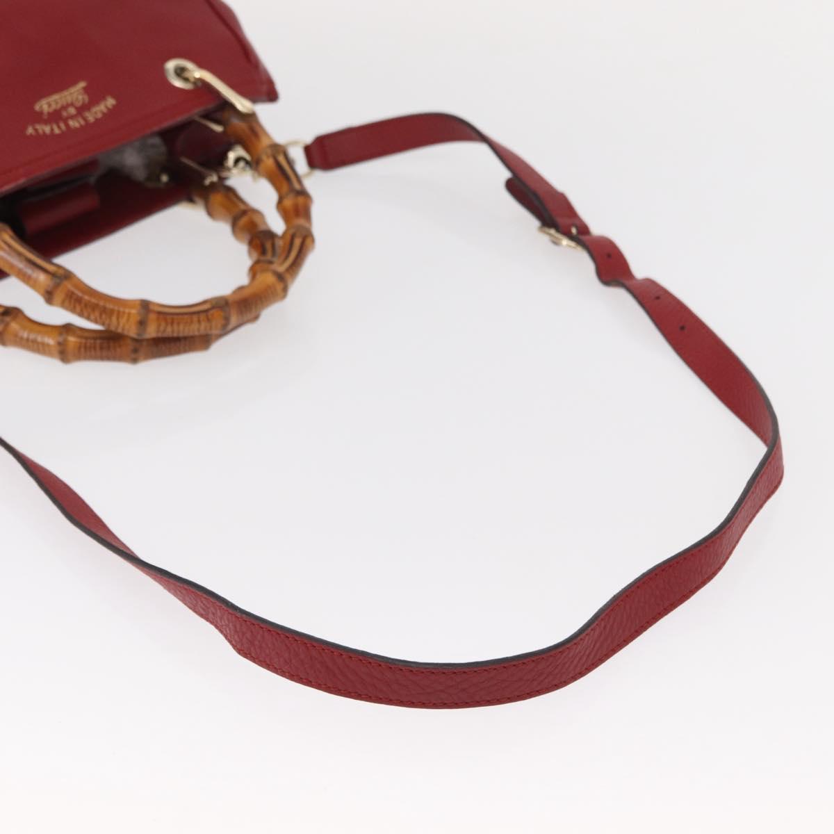 GUCCI Bamboo Hand Bag Leather 2way Red Gold 336032 Auth 151019