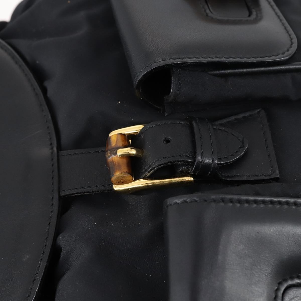 GUCCI Bamboo Backpack Nylon Leather Black Gold 003 58 0016 Auth 151020