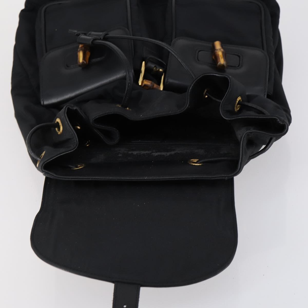 GUCCI Bamboo Backpack Nylon Leather Black Gold 003 58 0016 Auth 151020