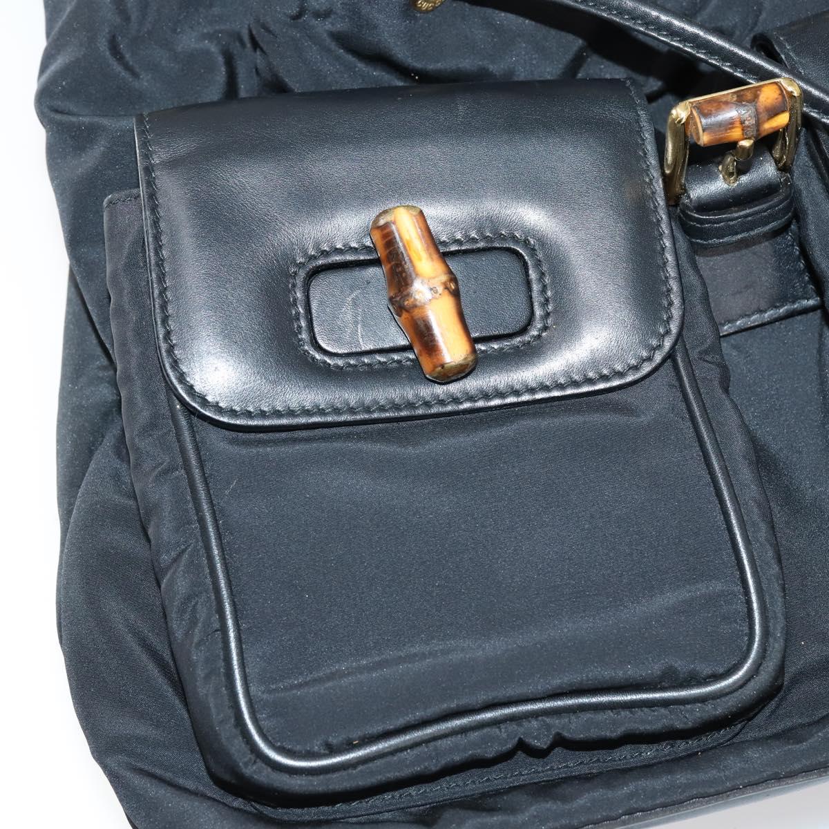 GUCCI Bamboo Backpack Nylon Leather Black Gold 003 58 0016 Auth 151020