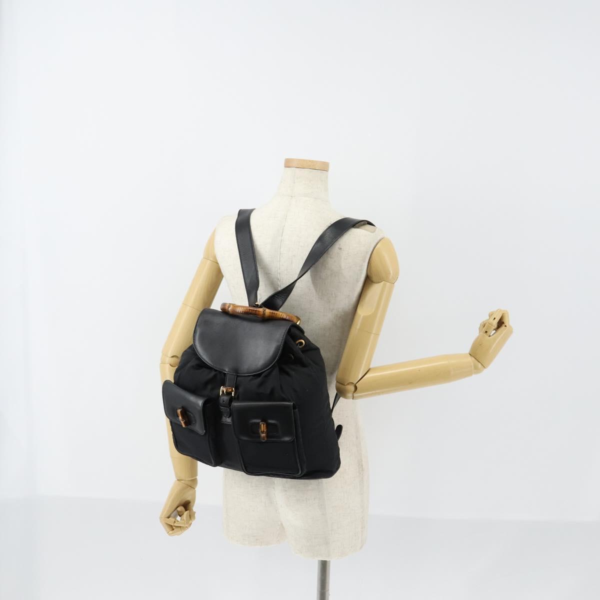 GUCCI Bamboo Backpack Nylon Leather Black Gold 003 58 0016 Auth 151020