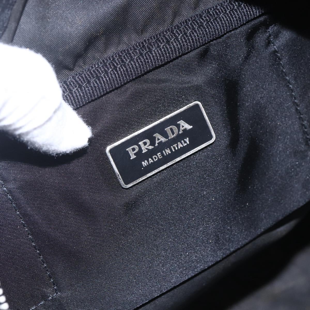 PRADA Hand Bag Nylon Leather Black Silver Auth 151023