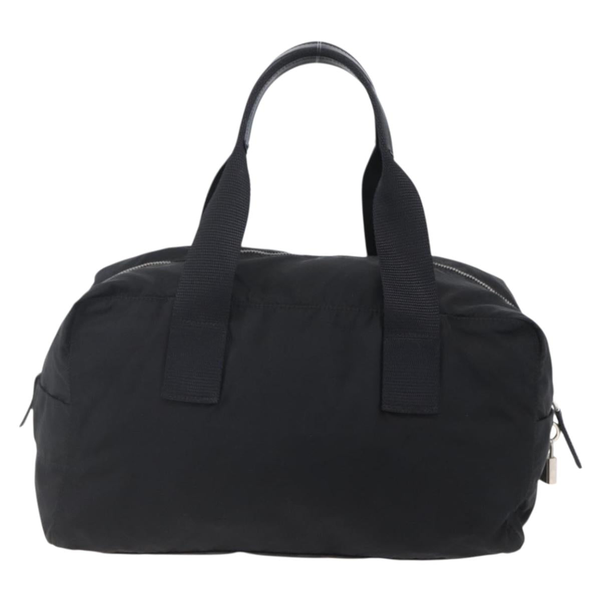 PRADA Hand Bag Nylon Leather Black Silver Auth 151023