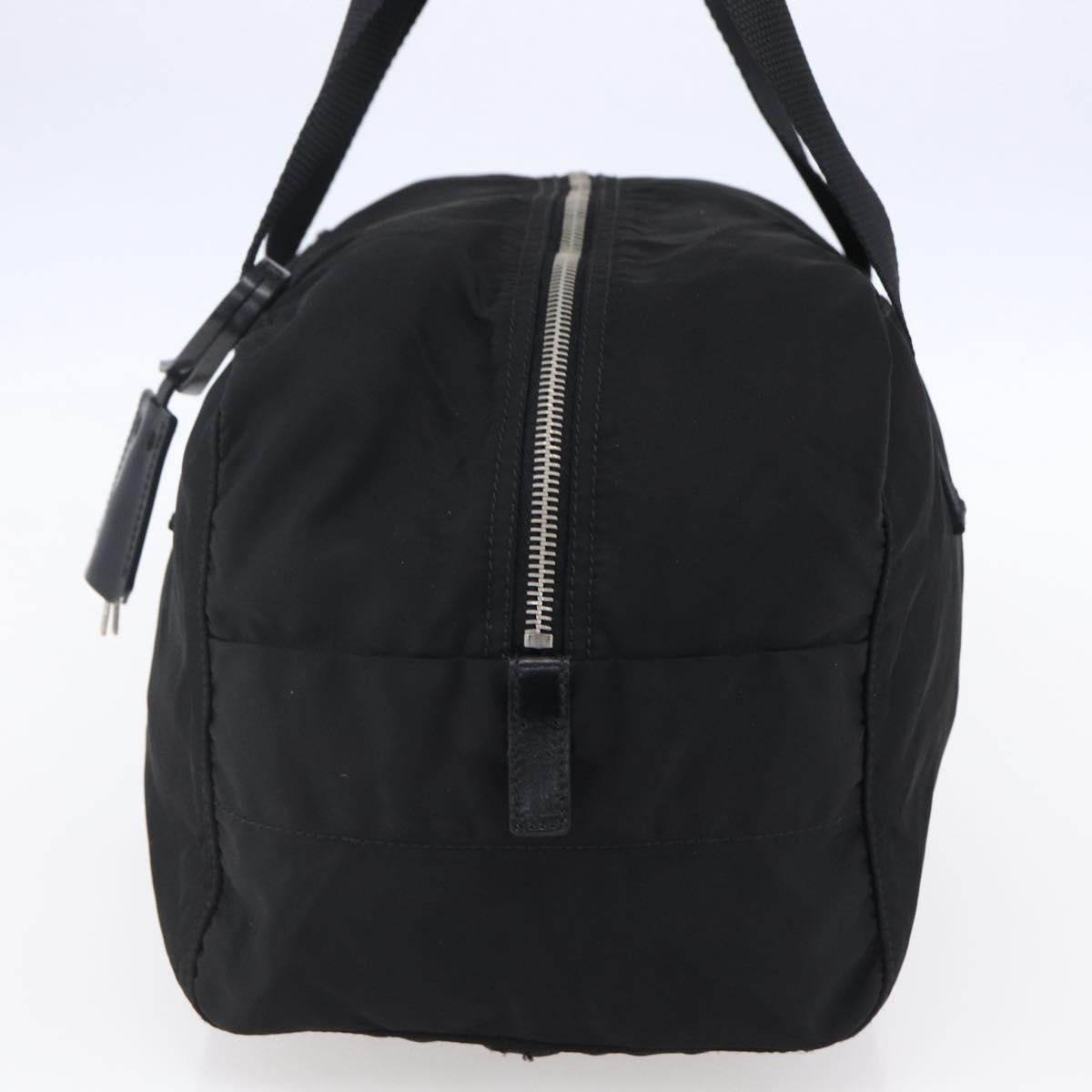 PRADA Hand Bag Nylon Leather Black Silver Auth 151023