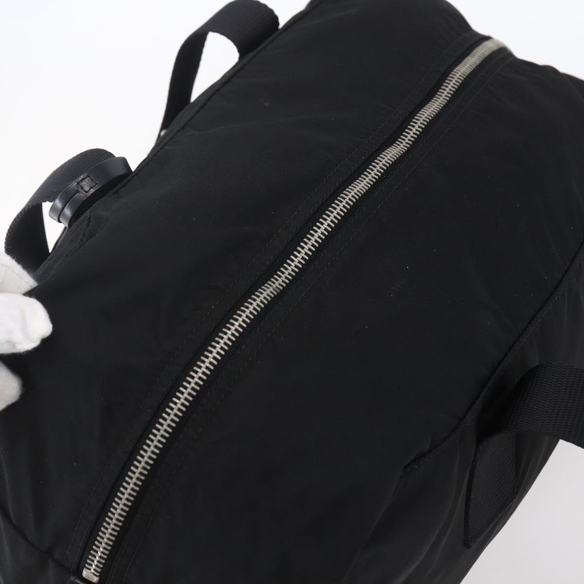 PRADA Hand Bag Nylon Leather Black Silver Auth 151023
