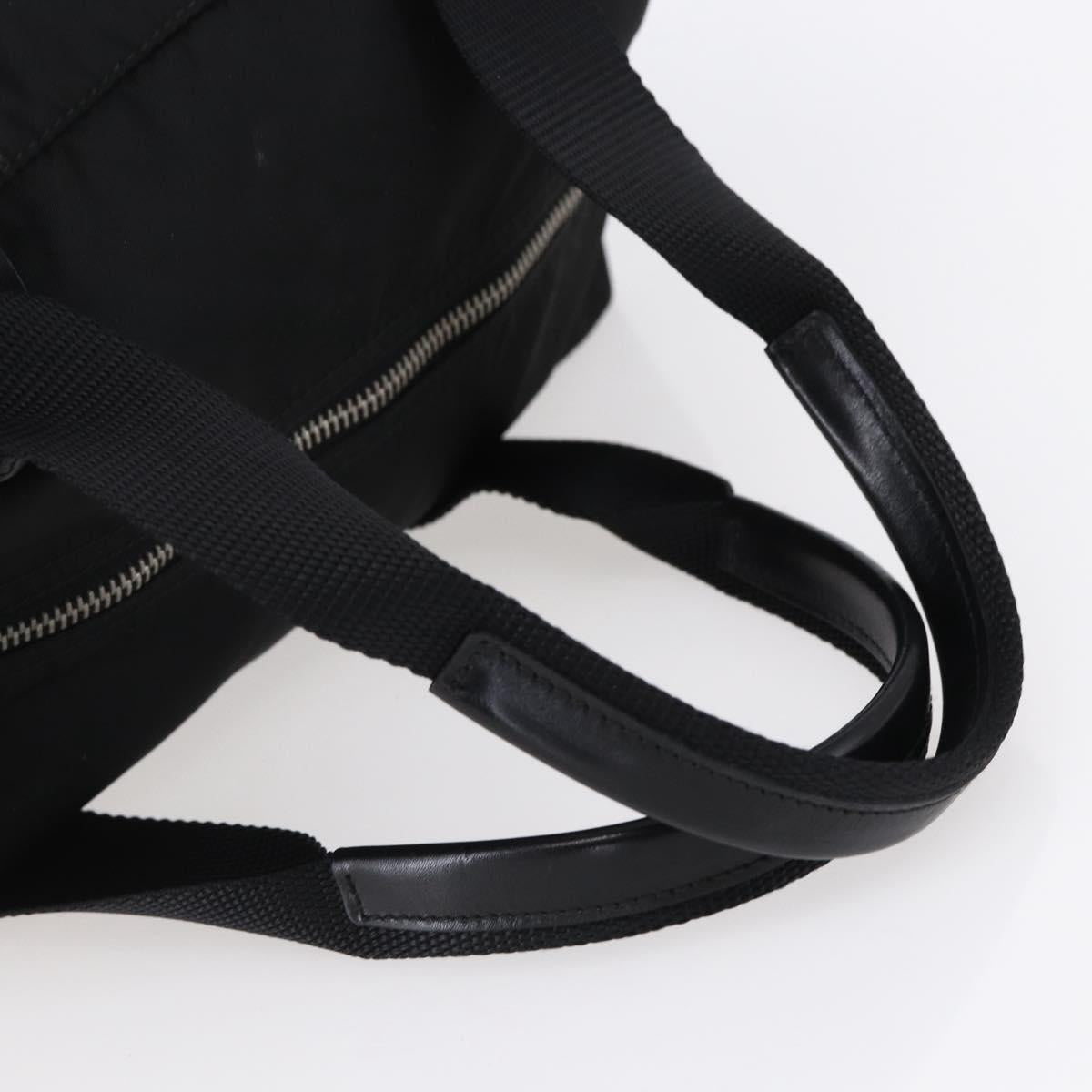 PRADA Hand Bag Nylon Leather Black Silver Auth 151023