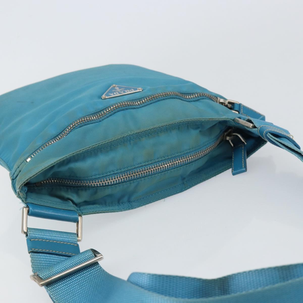 PRADA Shoulder Bag Nylon Light Blue Silver Auth 151024