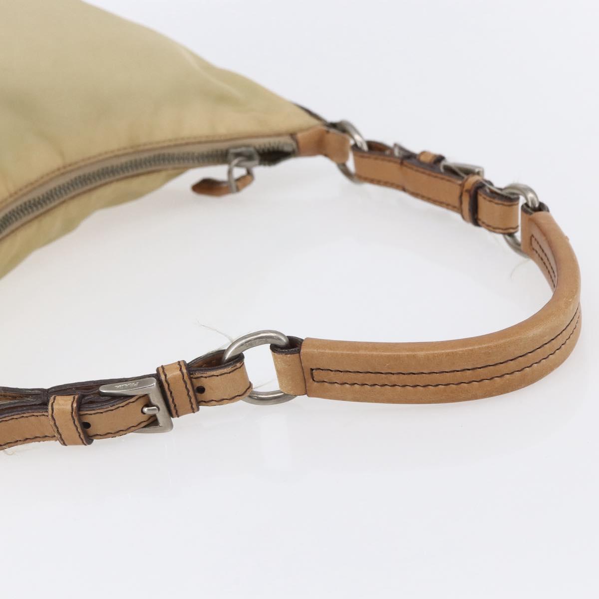 PRADA Shoulder Bag Nylon Beige Silver Auth 151025
