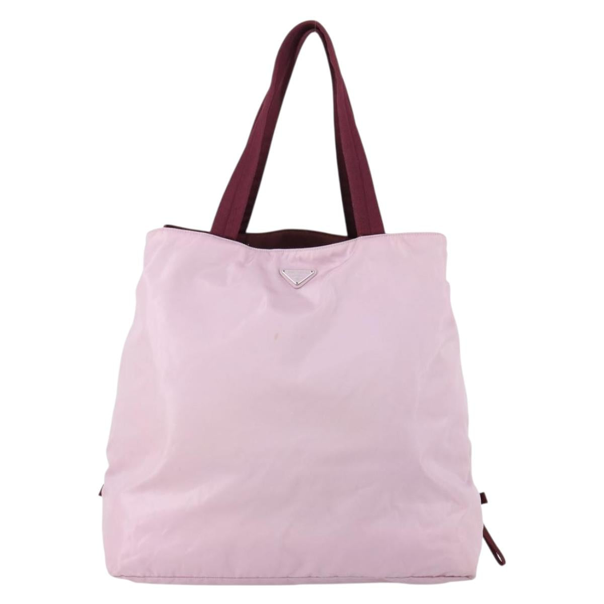 PRADA Tote Bag Nylon Pink Silver Auth 151026