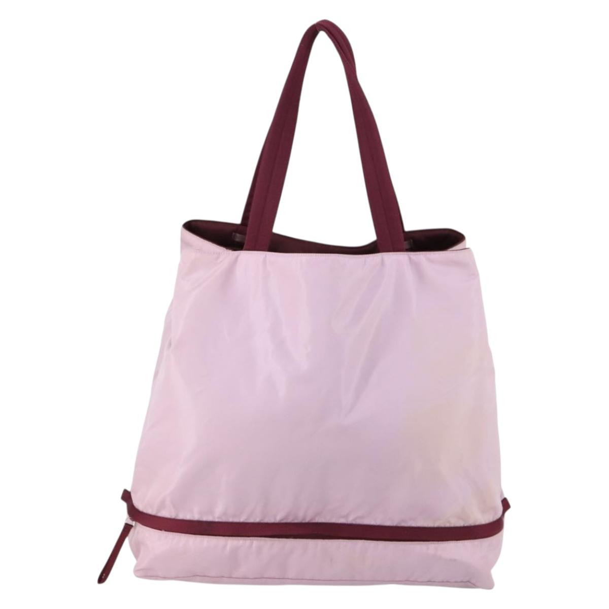 PRADA Tote Bag Nylon Pink Silver Auth 151026