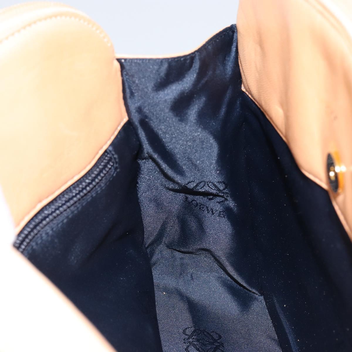 LOEWE Anagram Hand Bag Leather Beige Gold Auth 151027