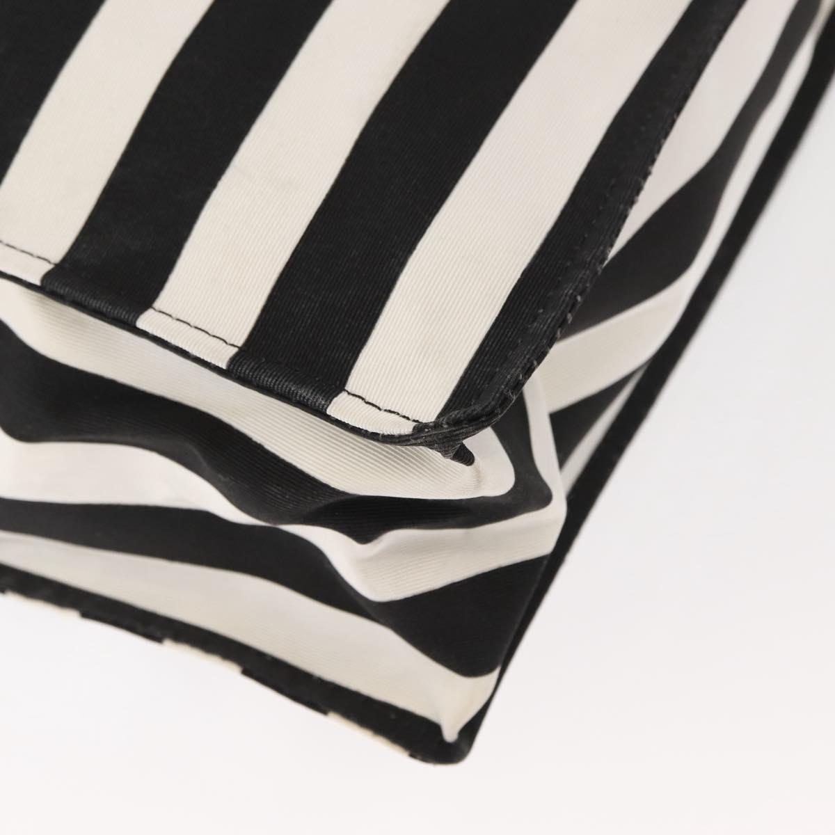 VALENTINO Chain Tote Bag Canvas Black White Auth 151029