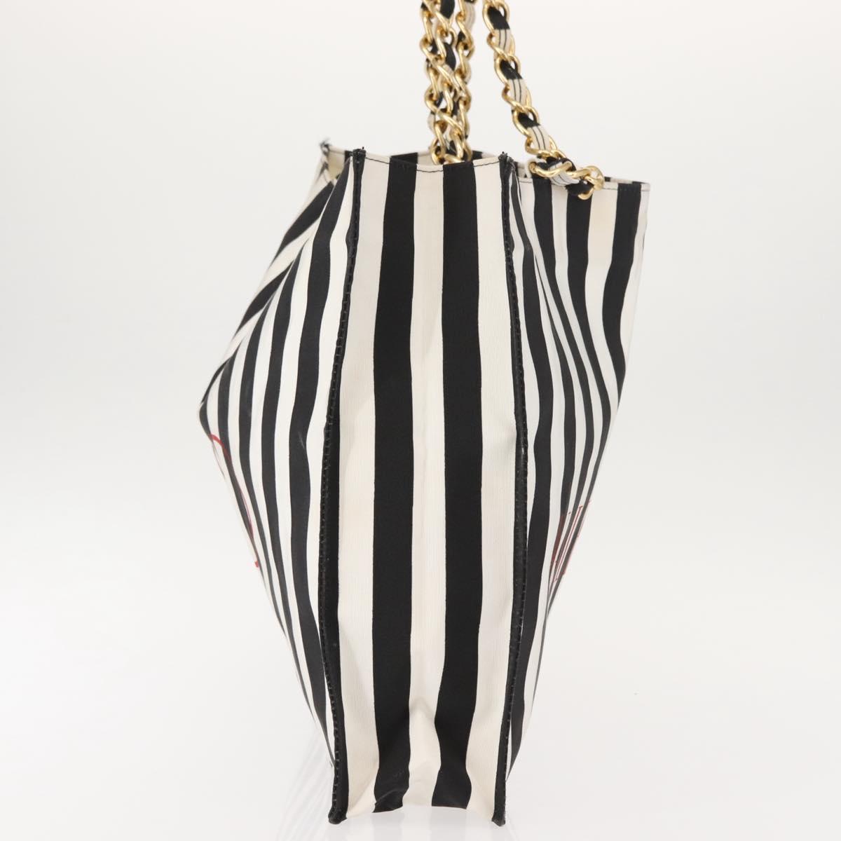 VALENTINO Chain Tote Bag Canvas Black White Auth 151029