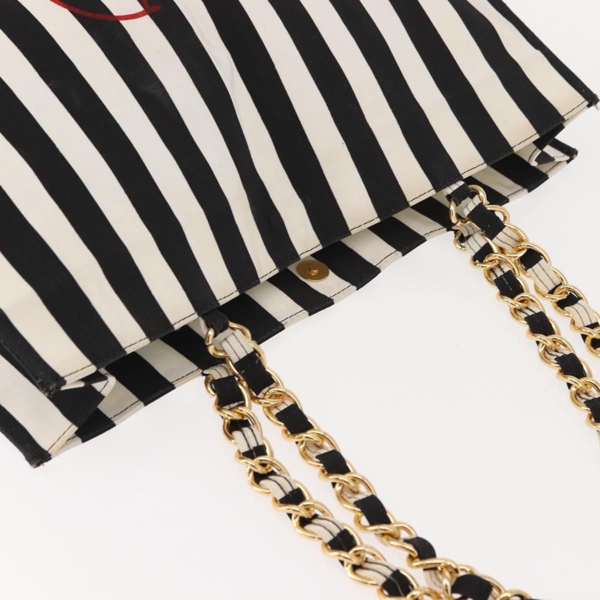 VALENTINO Chain Tote Bag Canvas Black White Auth 151029