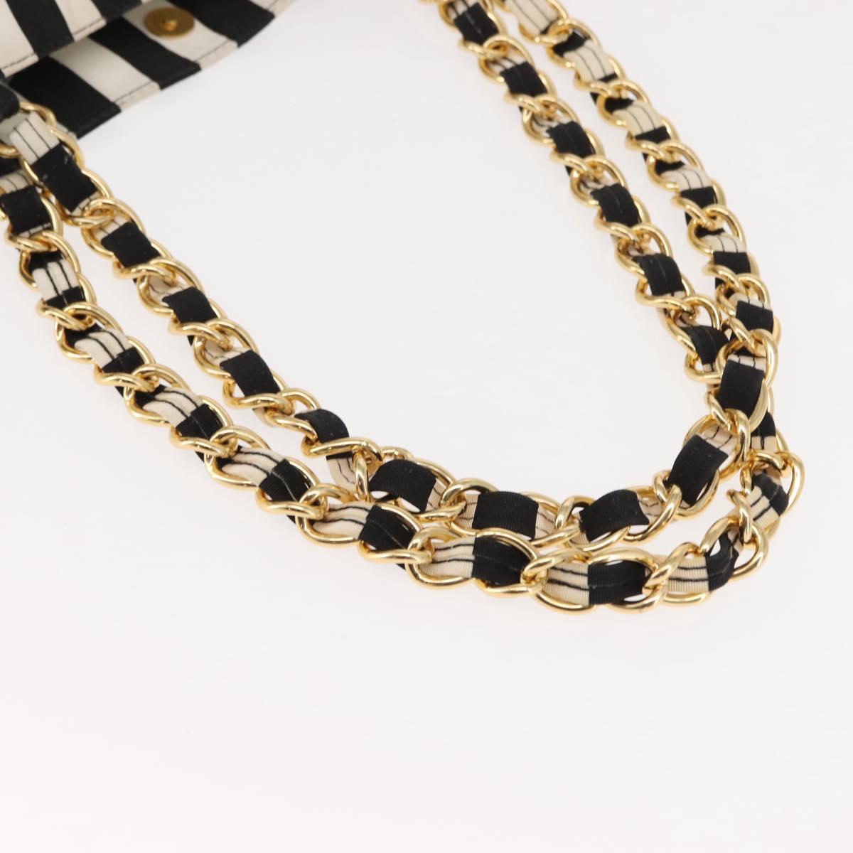 VALENTINO Chain Tote Bag Canvas Black White Auth 151029