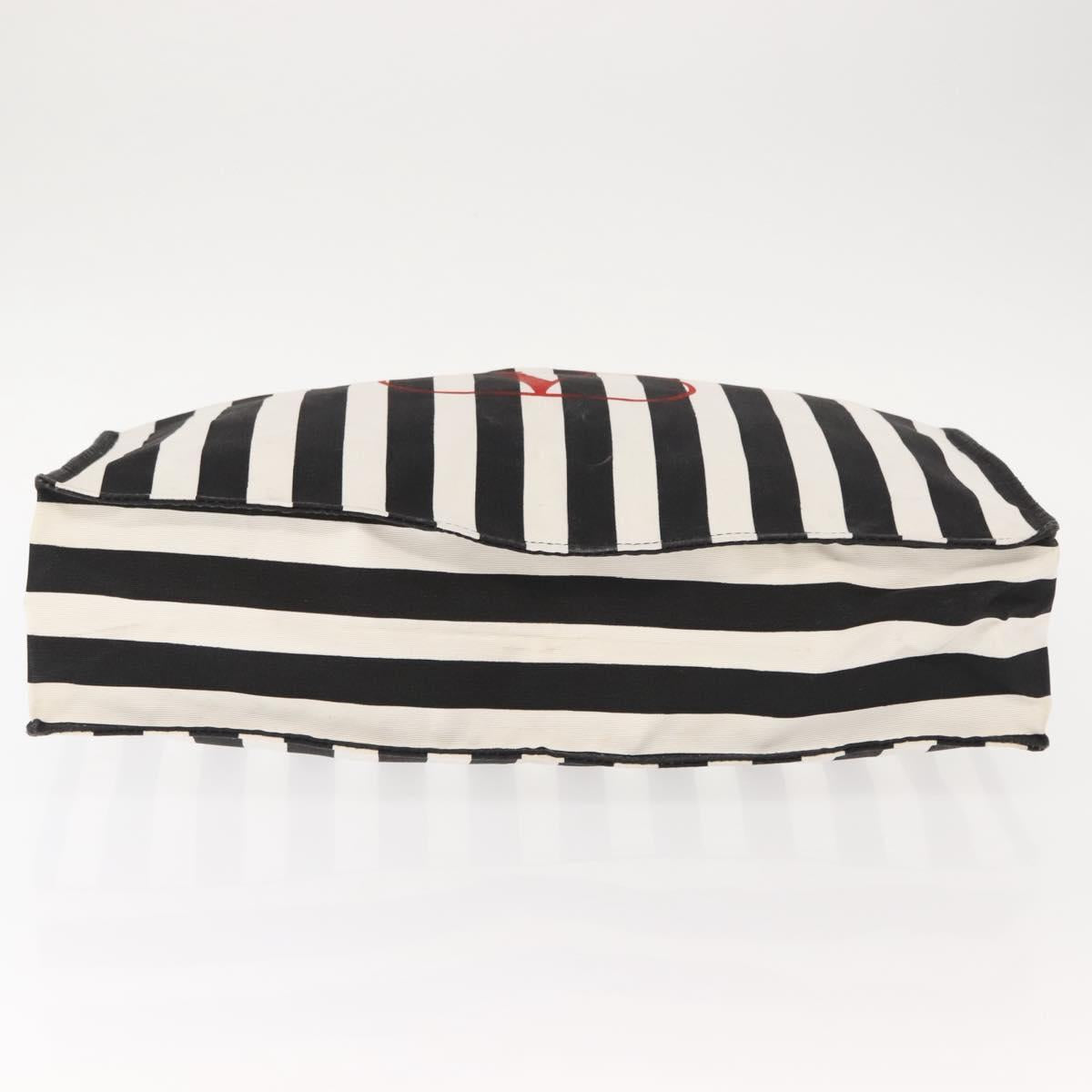 VALENTINO Chain Tote Bag Canvas Black White Auth 151029