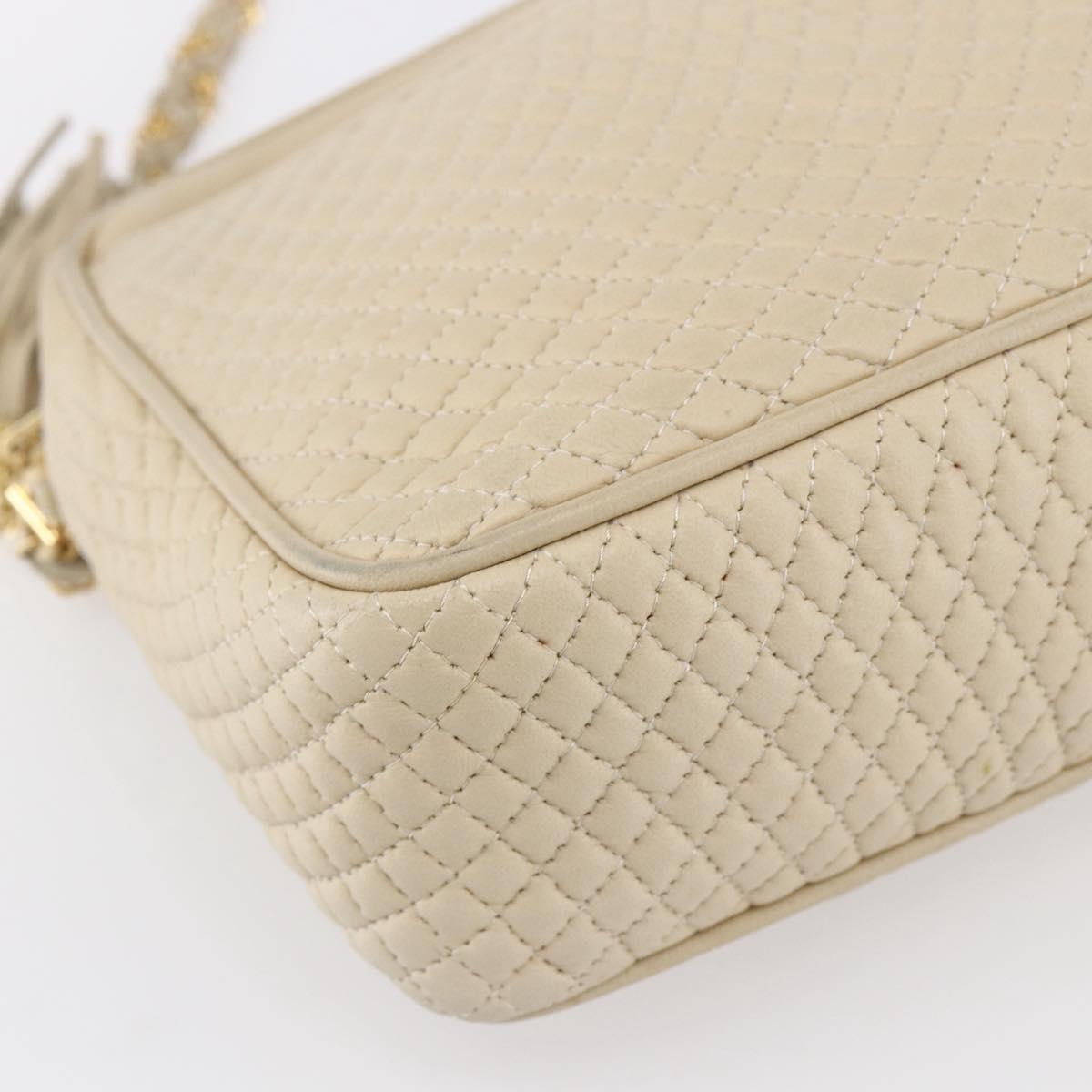 BALLY Quilted Chain Shoulder Bag Leather Ivory Gold Auth 151031