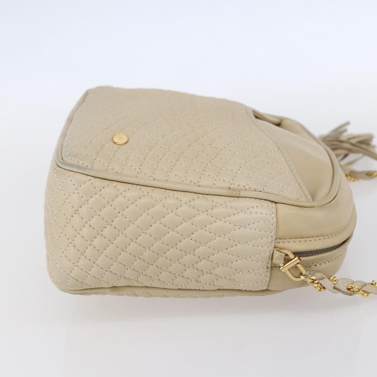 BALLY Quilted Chain Shoulder Bag Leather Ivory Gold Auth 151031
