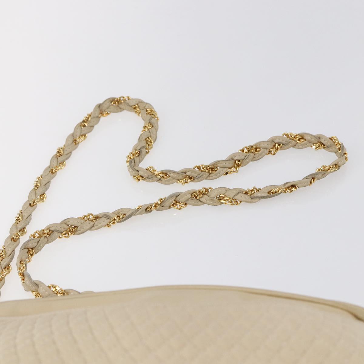 BALLY Quilted Chain Shoulder Bag Leather Ivory Gold Auth 151031