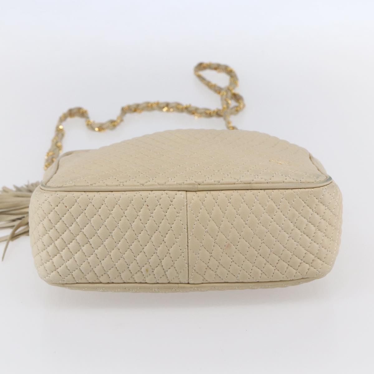 BALLY Quilted Chain Shoulder Bag Leather Ivory Gold Auth 151031