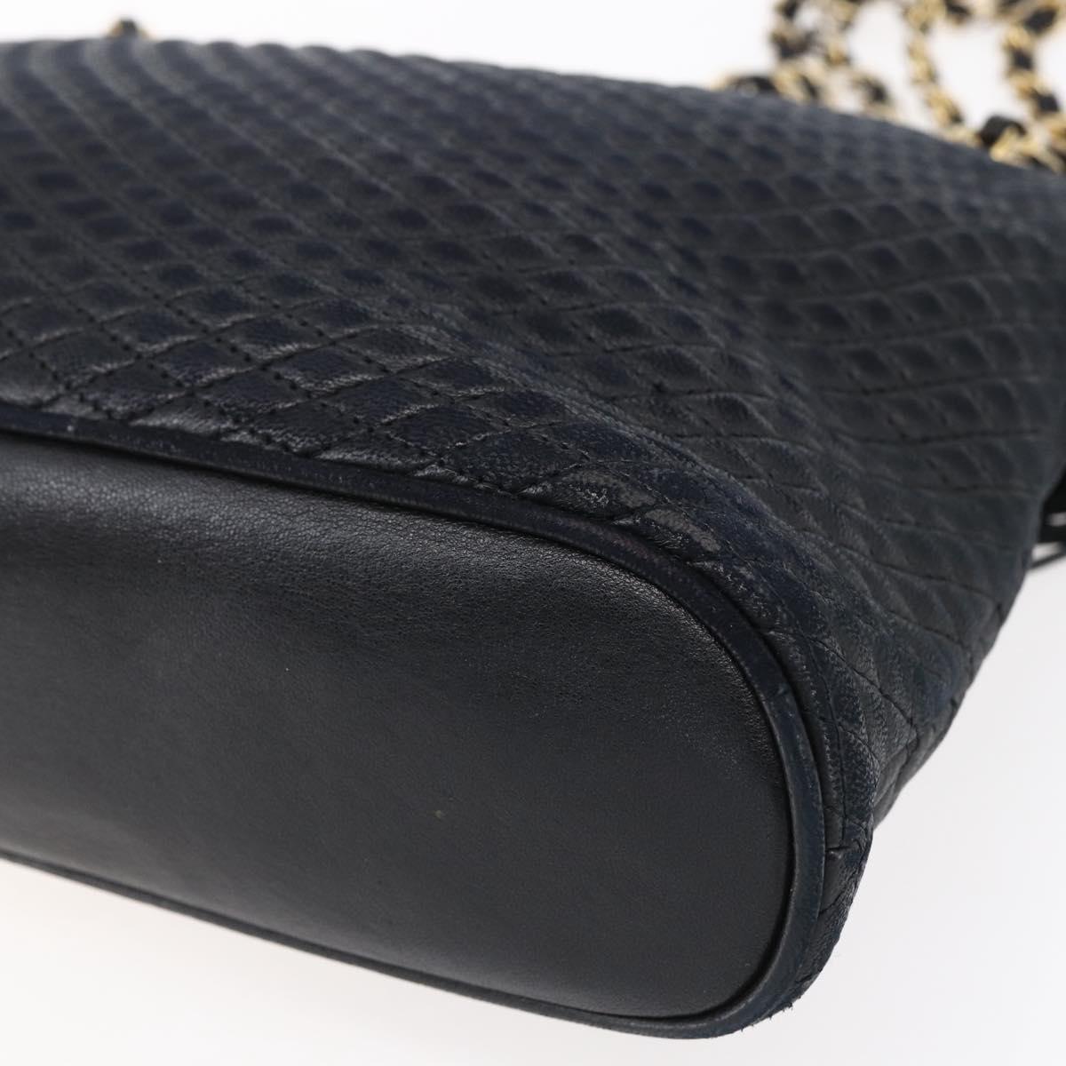 BALLY Quilted Chain Shoulder Bag Leather Black Gold Auth 151032