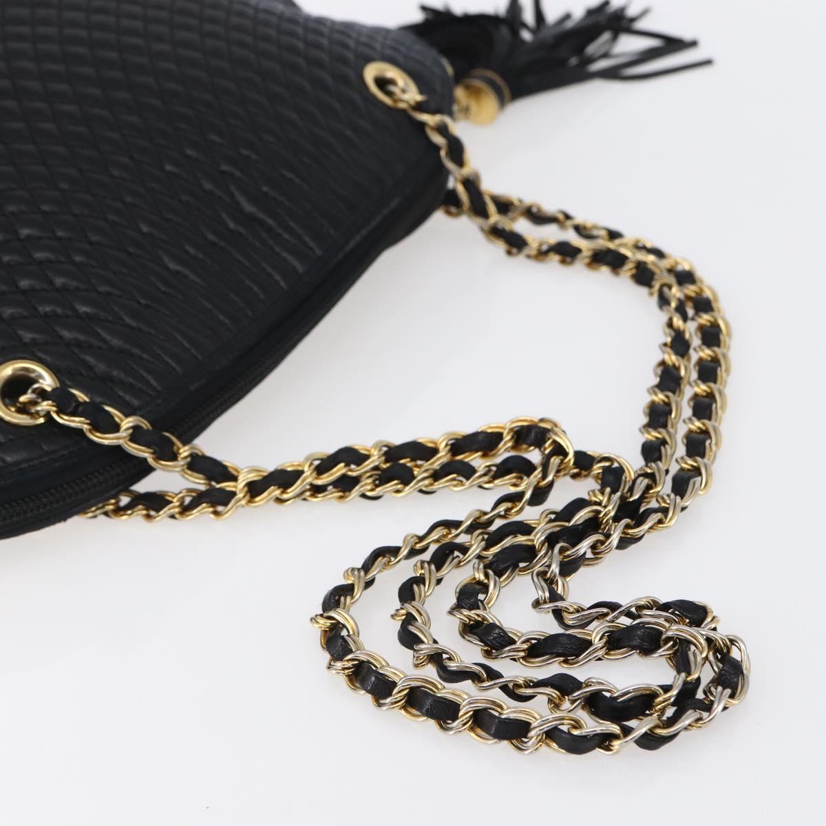 BALLY Quilted Chain Shoulder Bag Leather Black Gold Auth 151032