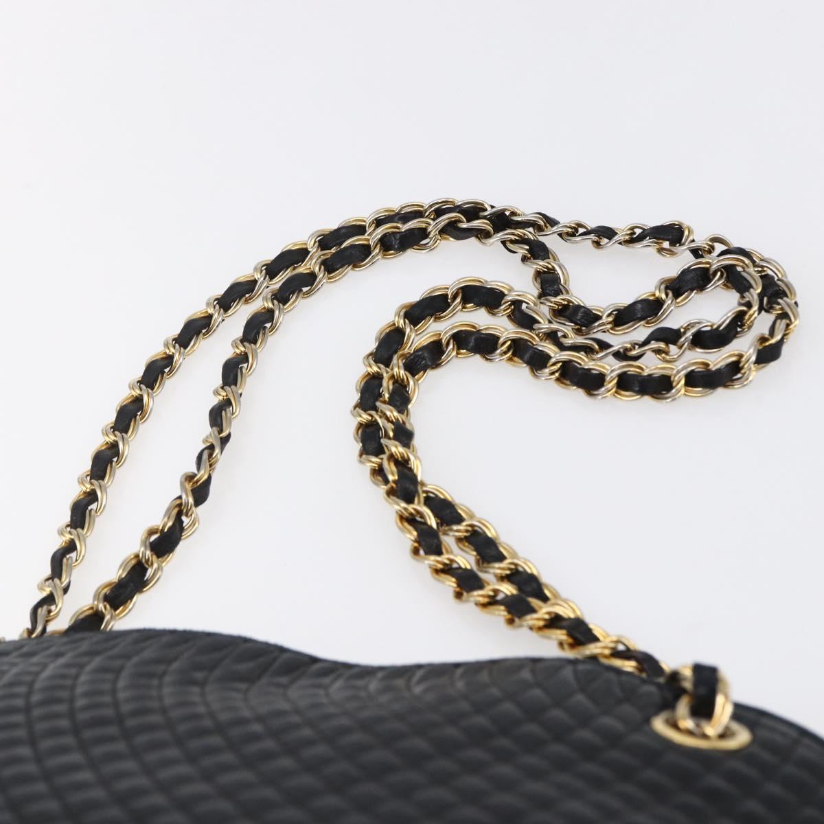 BALLY Quilted Chain Shoulder Bag Leather Black Gold Auth 151032