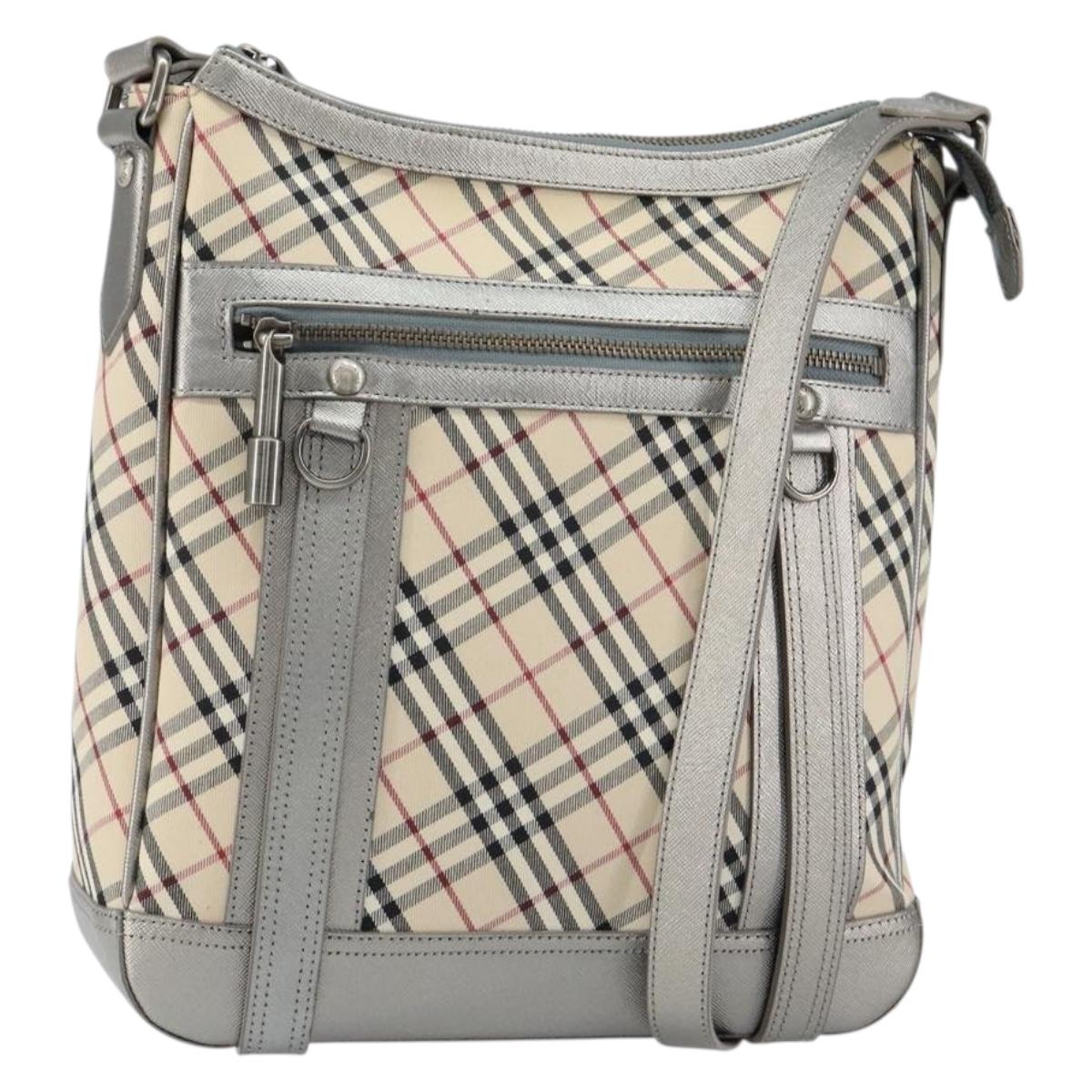 BURBERRY Nova Check Shoulder Bag Canvas Leather Beige Silver Auth 151035