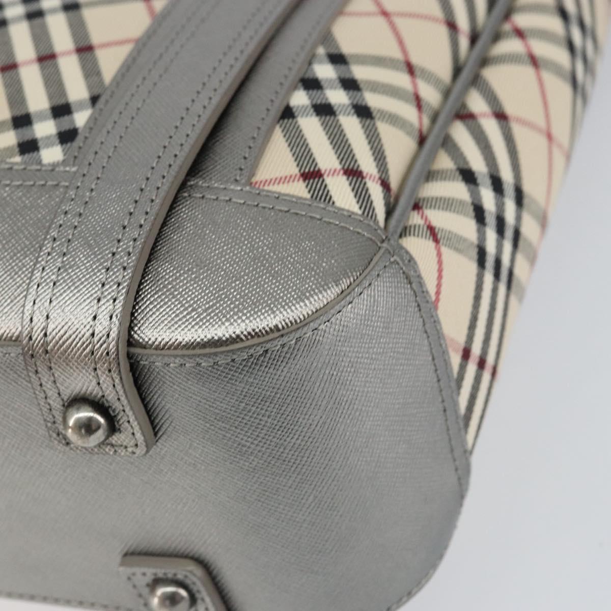 BURBERRY Nova Check Shoulder Bag Canvas Leather Beige Silver Auth 151035