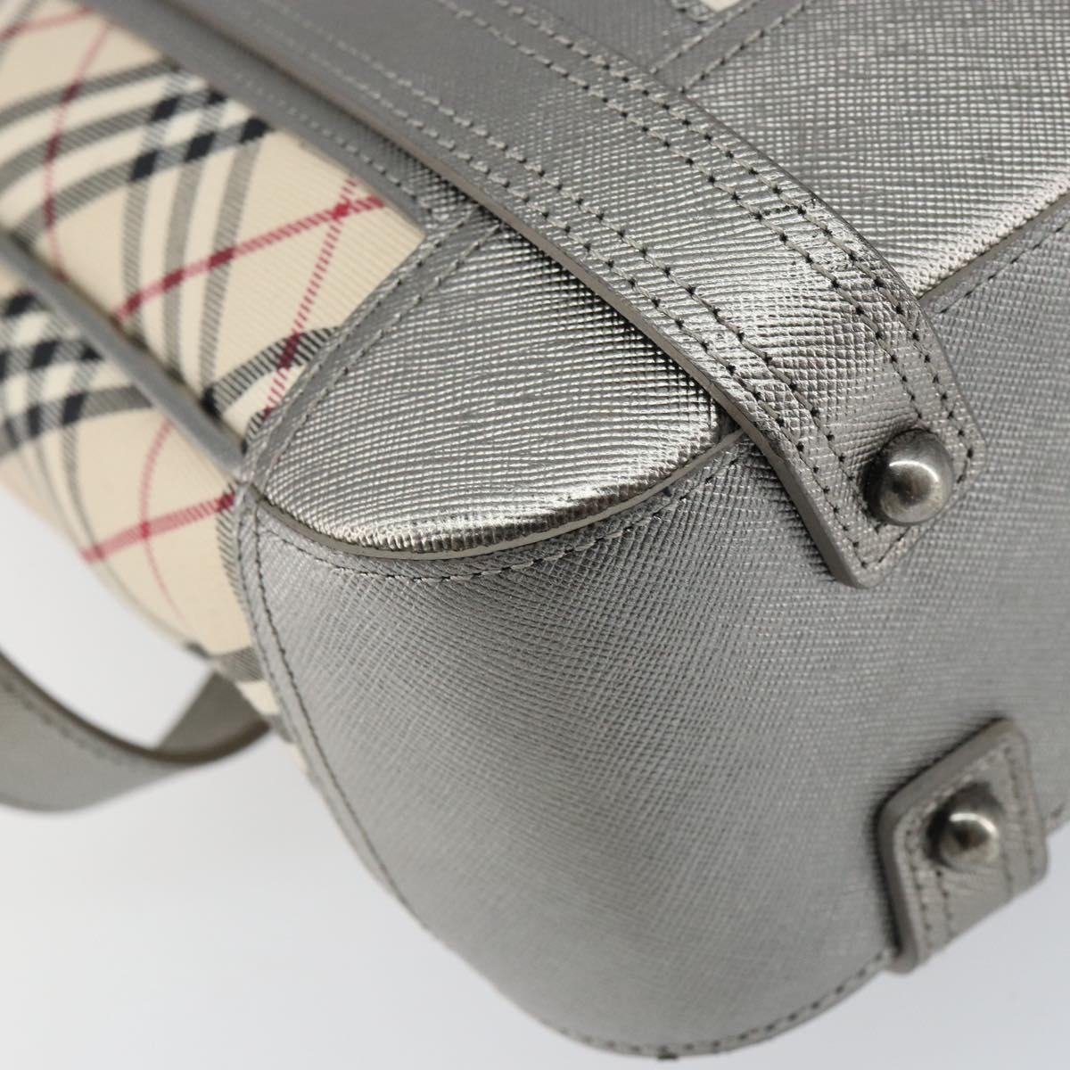 BURBERRY Nova Check Shoulder Bag Canvas Leather Beige Silver Auth 151035