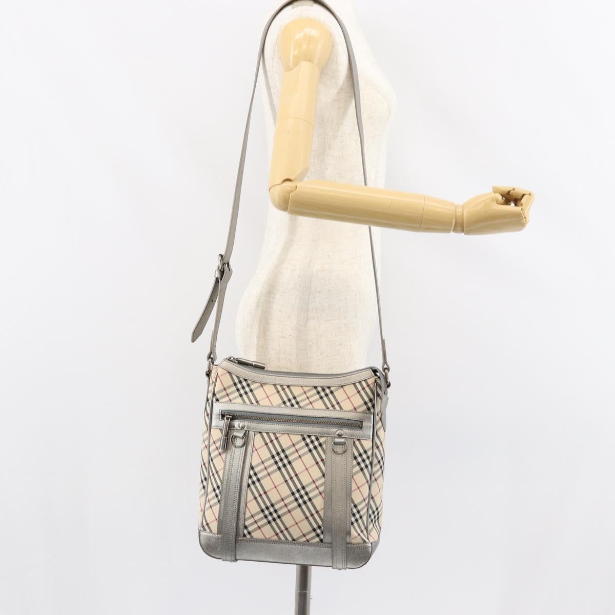 BURBERRY Nova Check Shoulder Bag Canvas Leather Beige Silver Auth 151035