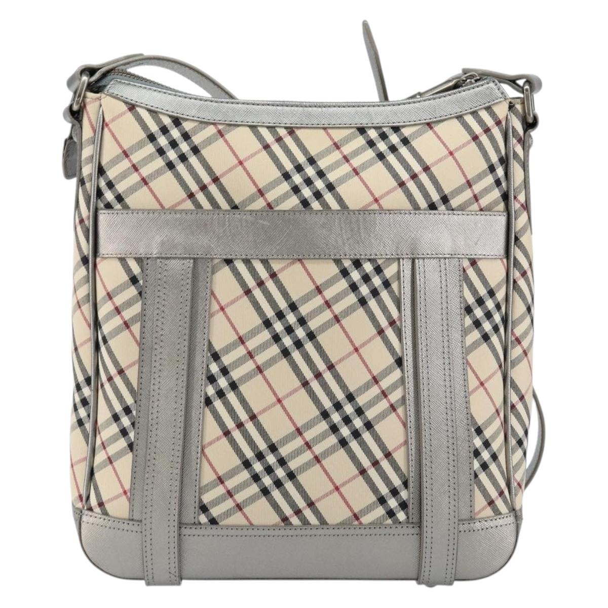BURBERRY Nova Check Shoulder Bag Canvas Leather Beige Silver Auth 151035
