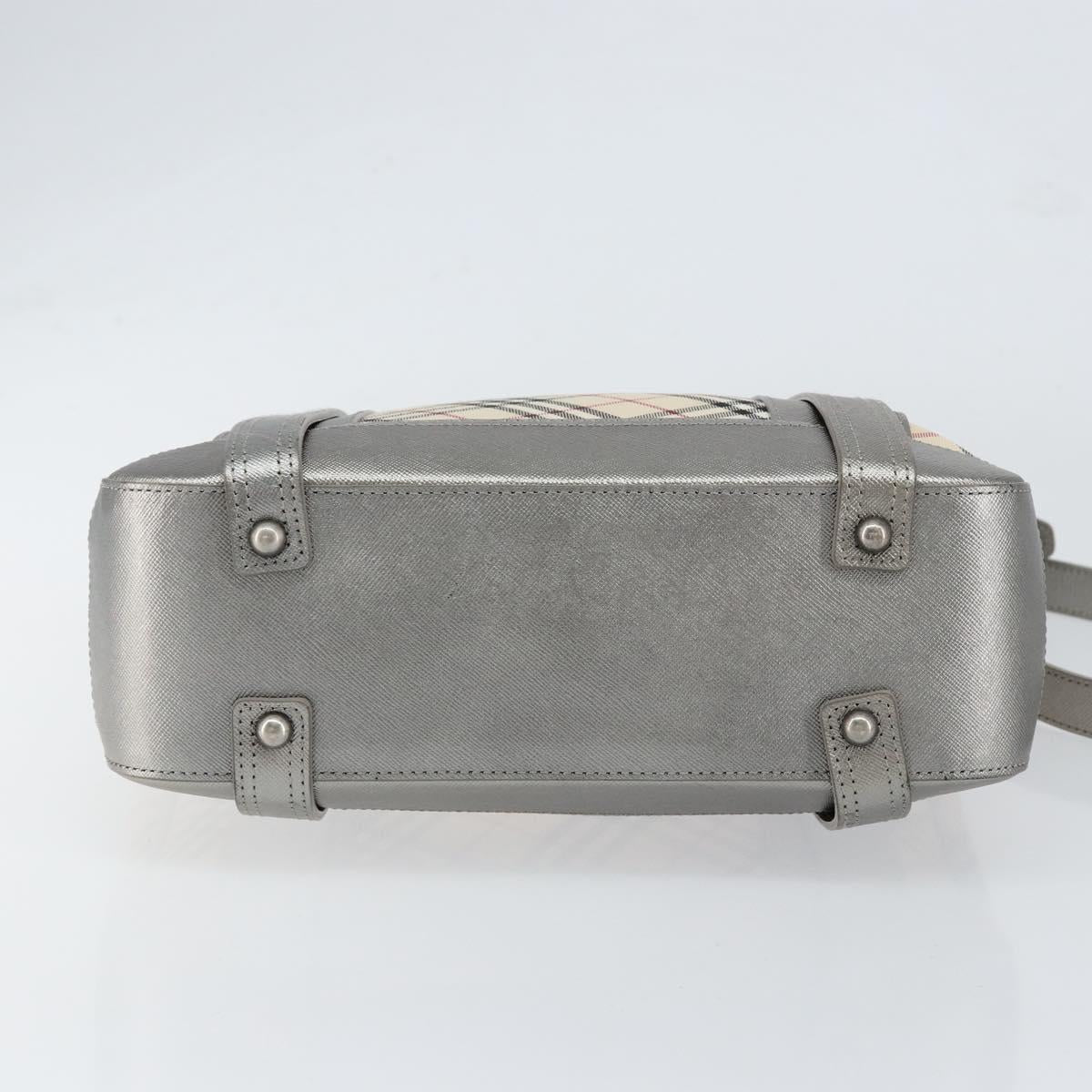 BURBERRY Nova Check Shoulder Bag Canvas Leather Beige Silver Auth 151035