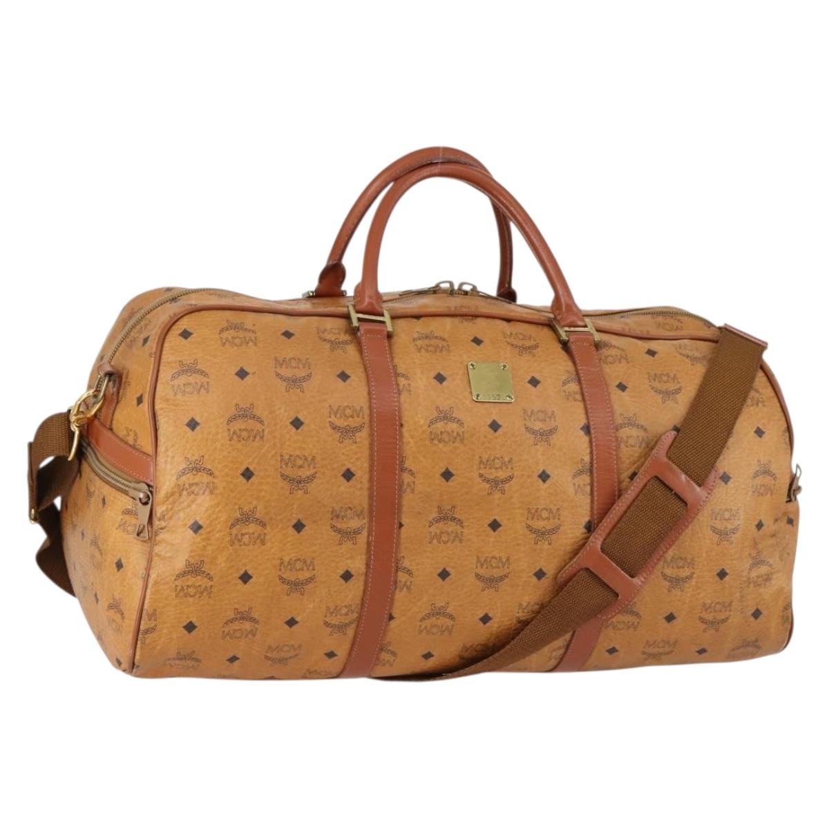 MCM Logogram Vicetos Boston Bag PVC Leather 2way Brown Gold Auth 151039