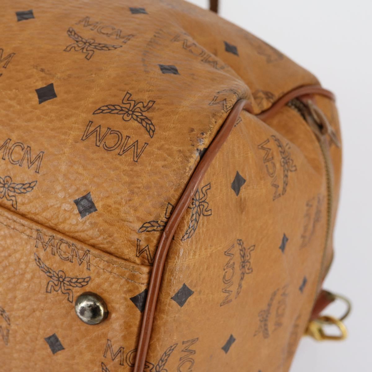 MCM Logogram Vicetos Boston Bag PVC Leather 2way Brown Gold Auth 151039