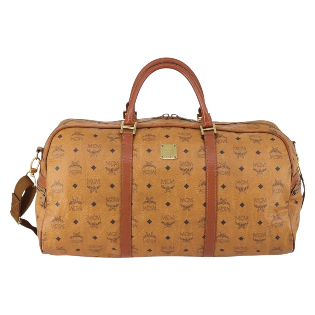 MCM Logogram Vicetos Boston Bag PVC Leather 2way Brown Gold Auth 151039
