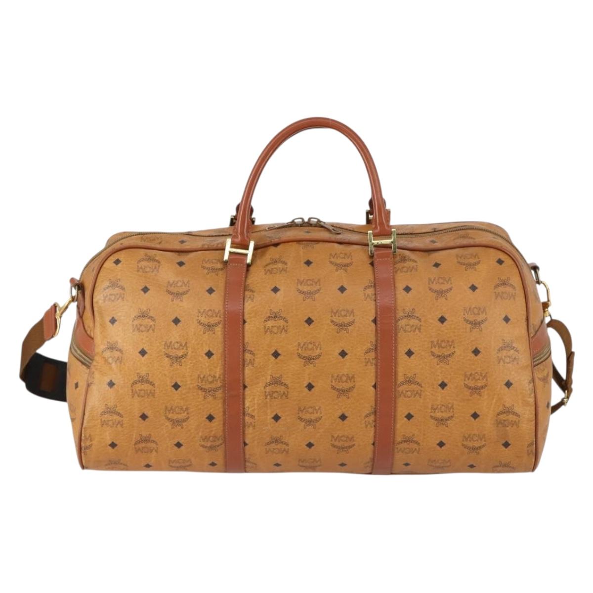 MCM Logogram Vicetos Boston Bag PVC Leather 2way Brown Gold Auth 151039