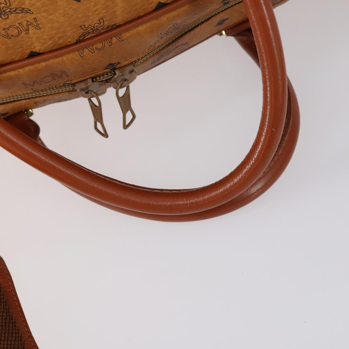 MCM Logogram Vicetos Boston Bag PVC Leather 2way Brown Gold Auth 151039