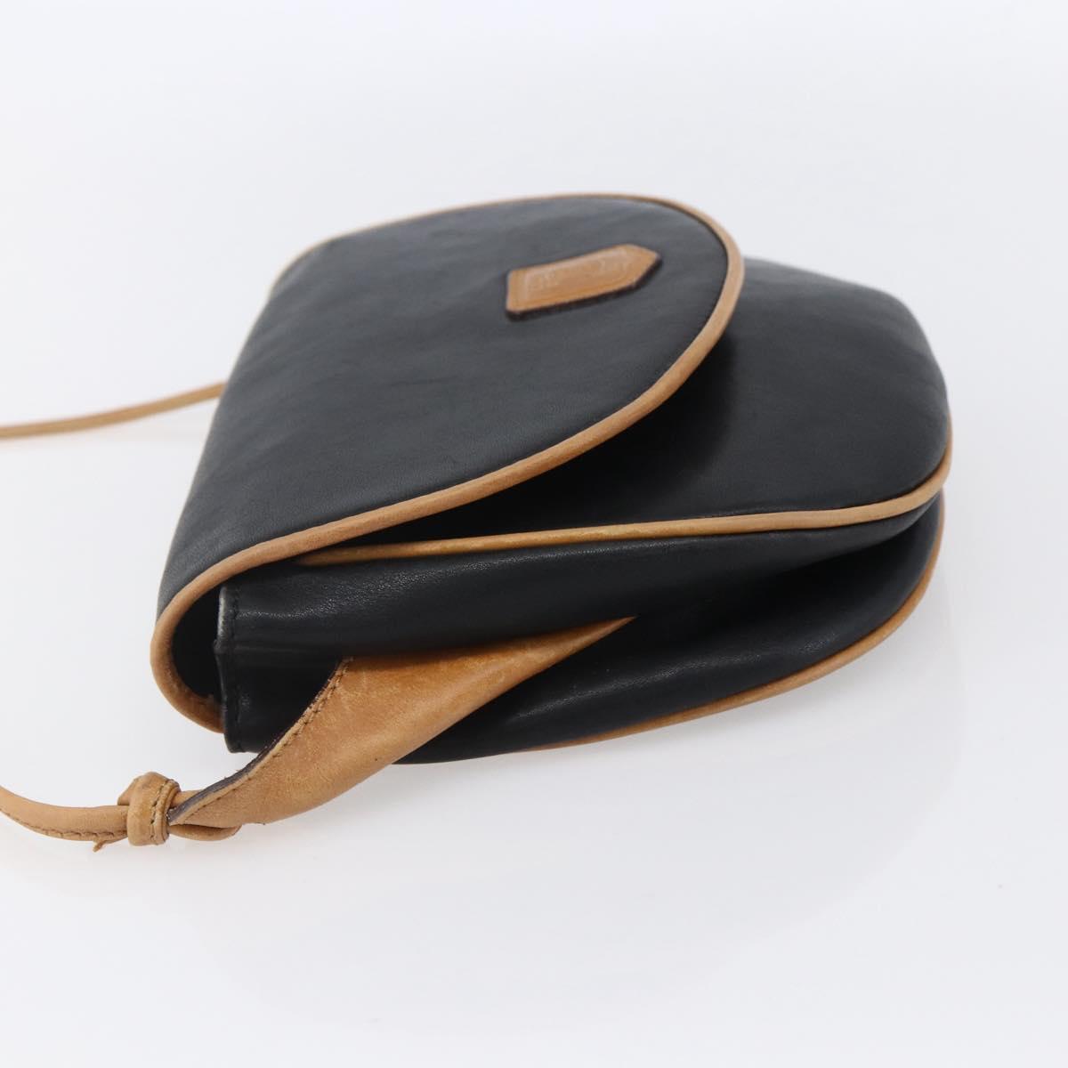 CELINE Shoulder Bag Leather Black Gold Auth 151040