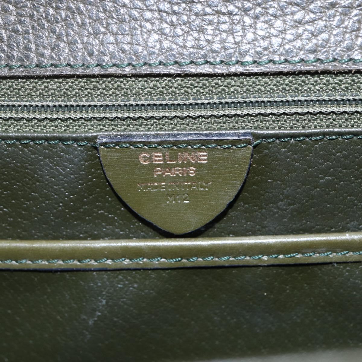 CELINE Hand Bag Leather Khaki Gold Auth 151041