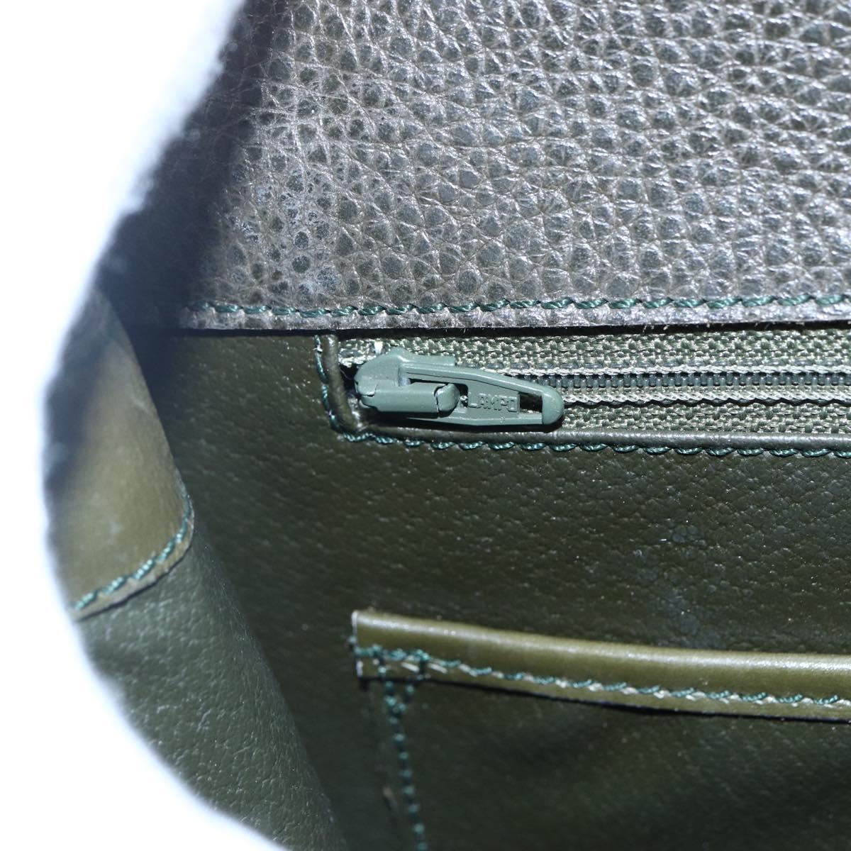 CELINE Hand Bag Leather Khaki Gold Auth 151041