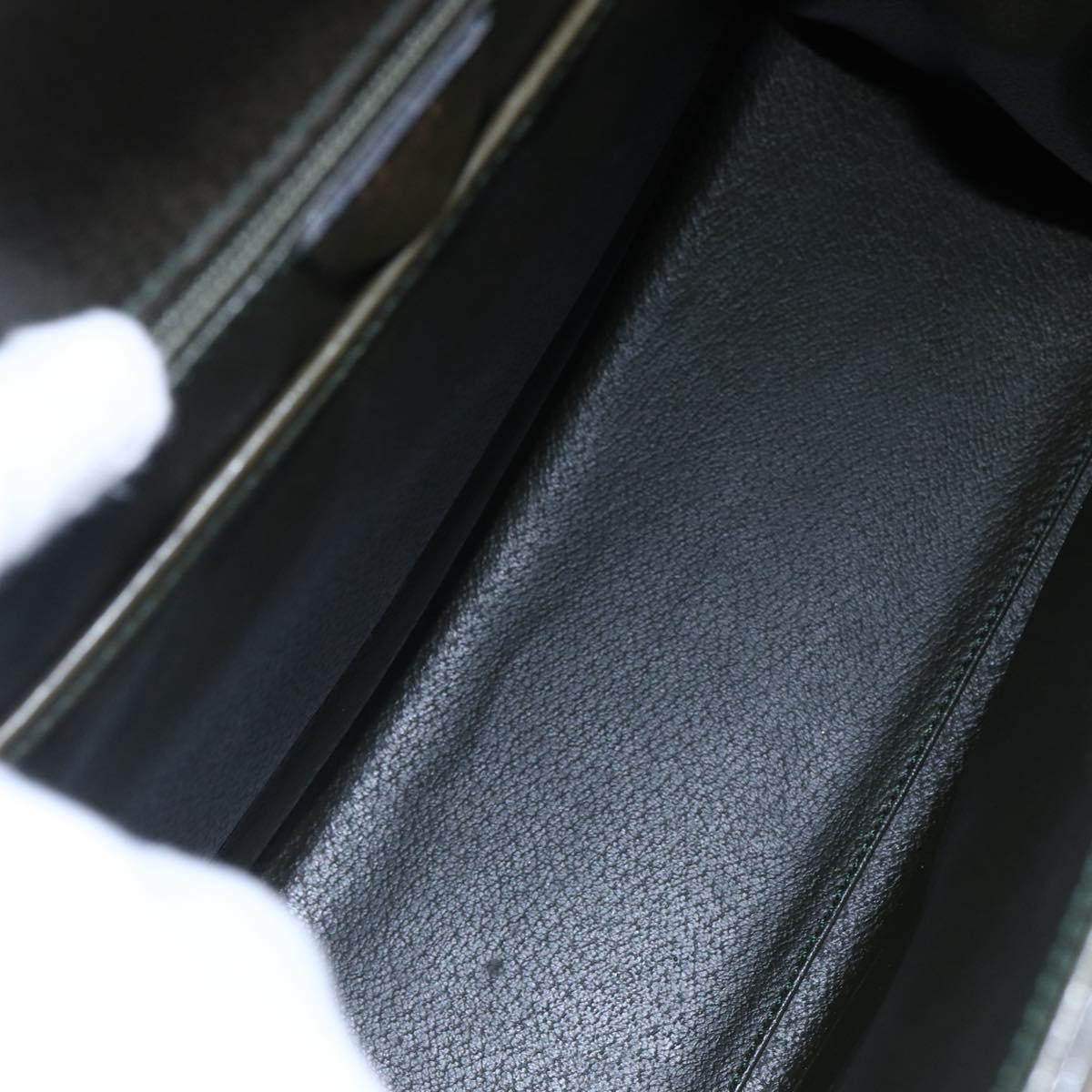 CELINE Hand Bag Leather Khaki Gold Auth 151041