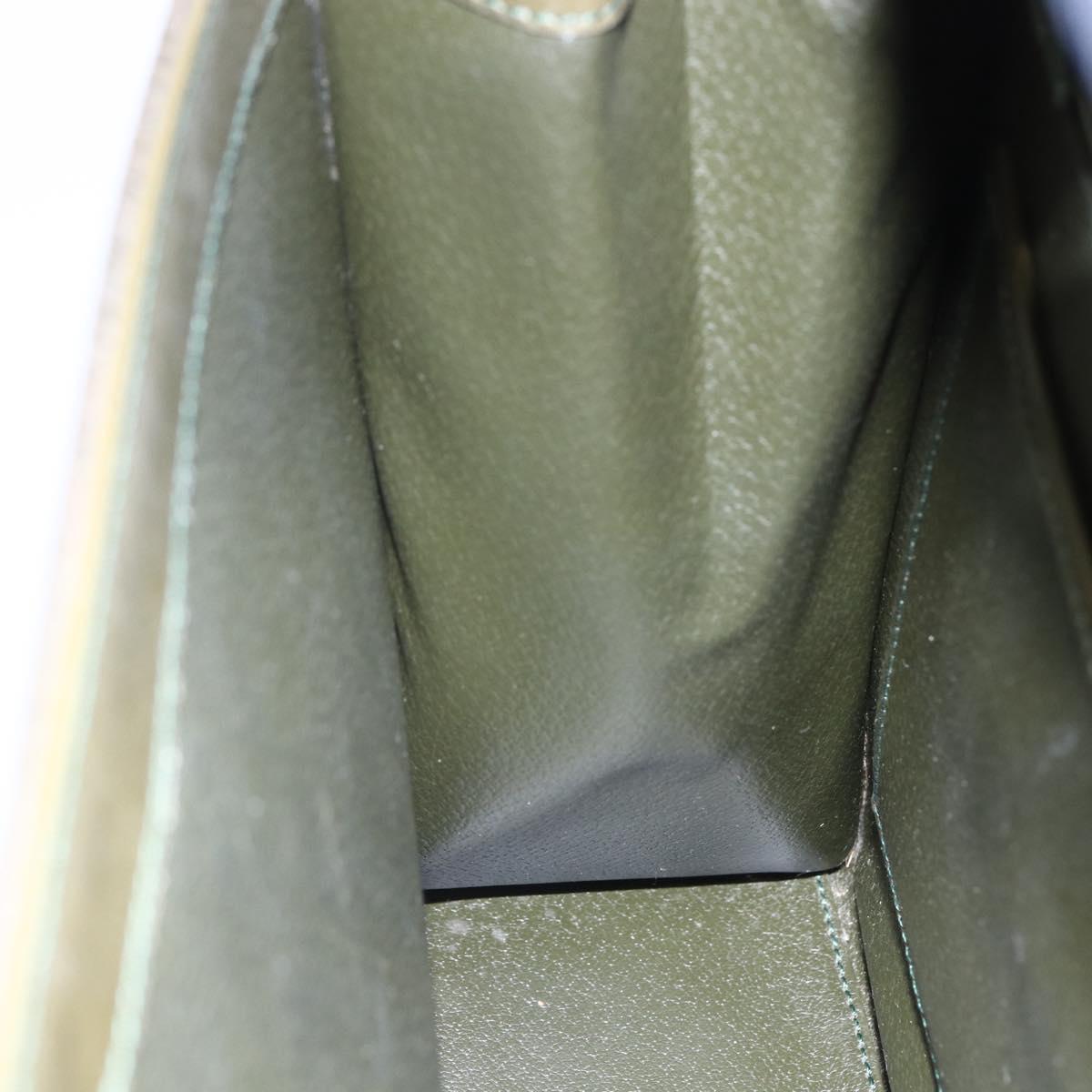 CELINE Hand Bag Leather Khaki Gold Auth 151041