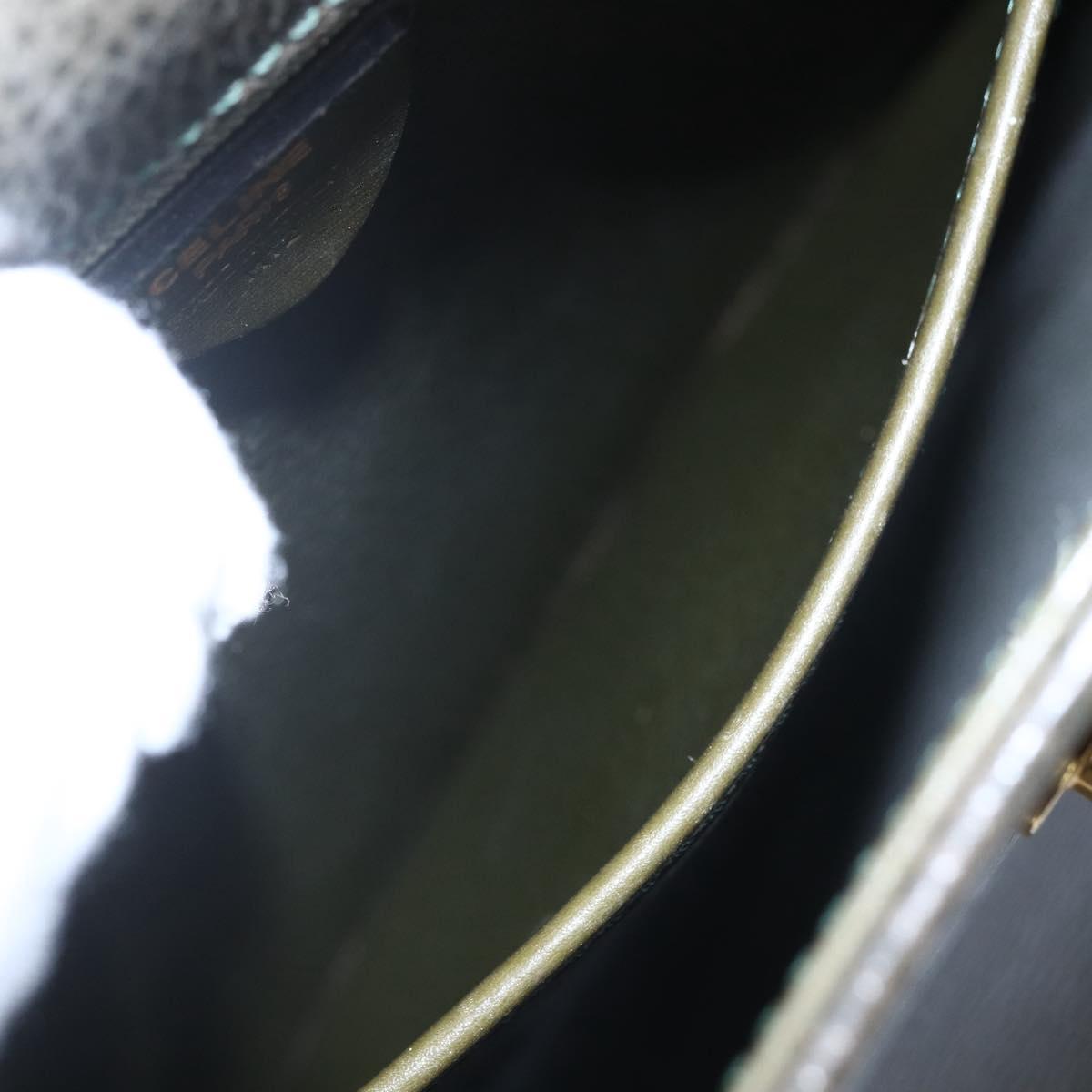 CELINE Hand Bag Leather Khaki Gold Auth 151041